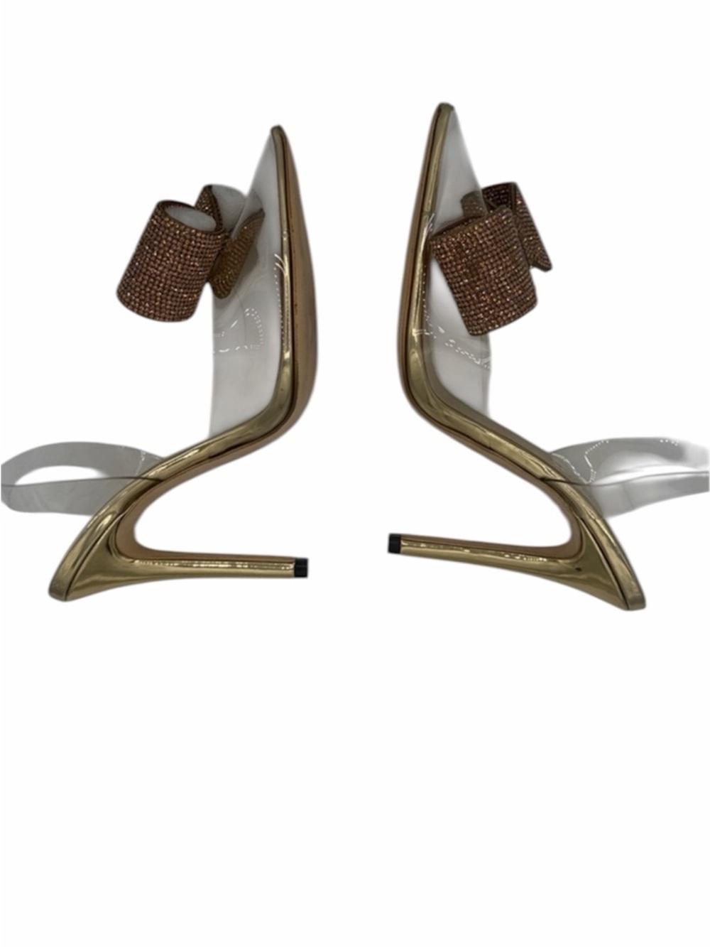 New Aminah Abdul Jillil ALORA TUXEDO
CLEAR + GOLD CRYSTAL BOW 4" Heels Size 8 - Picture 6 of 12